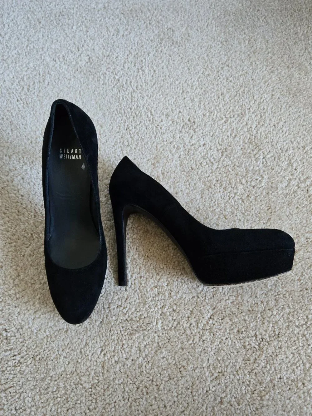 Stuart Weitzman black suede platform high heel pumps